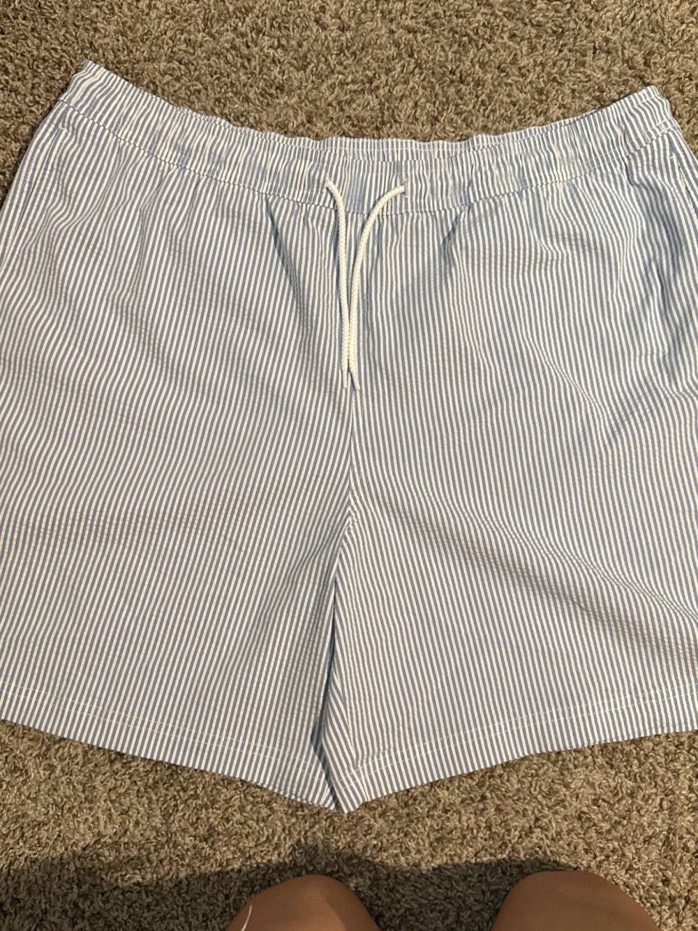 Magellan Outdoors Blue and White Pinstripe Drawstring Shorts